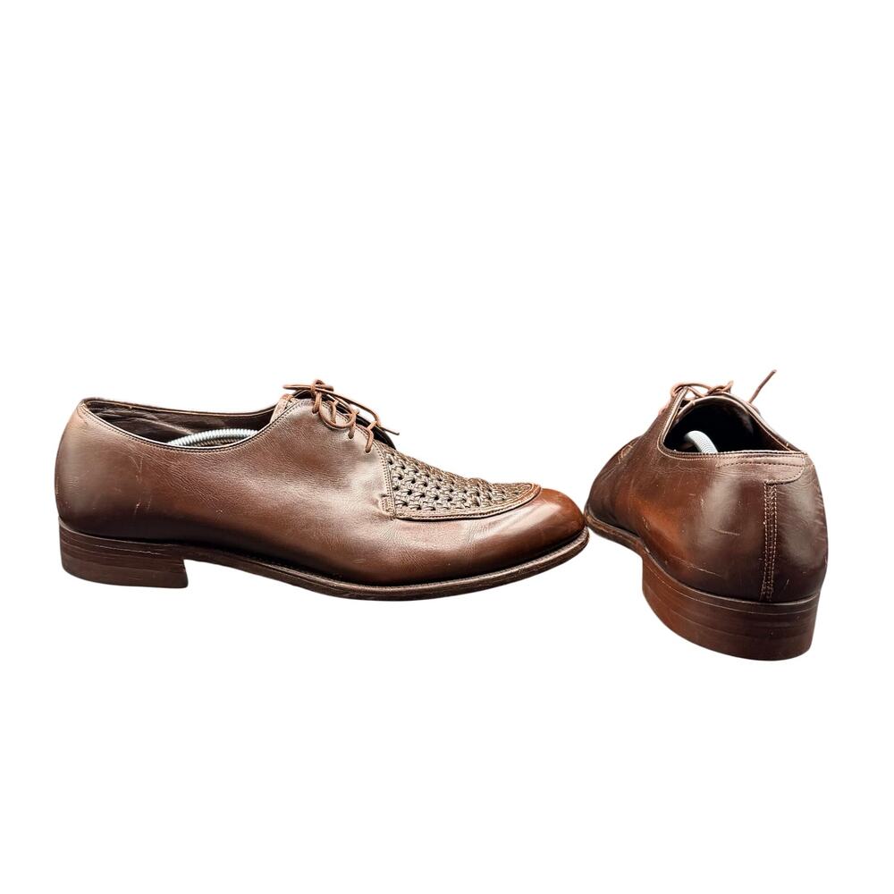 Vintage Nettleton Madison Brown Woven Leather Derby Oxfords Size 11D